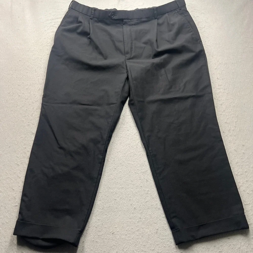 Brooks Brothers 346 Mens Black Wool Stretch Pleated Cuffed Dress Pants 42x29